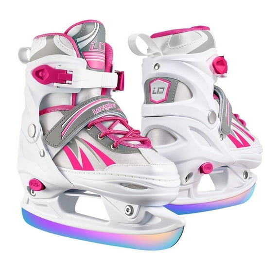 Adjustable Ice Skates for Kids Girls Boys, 4 Size Adjustable Beginner Ice Hockey Skates for Youths Teen with Electroplated Color-Changing Blades