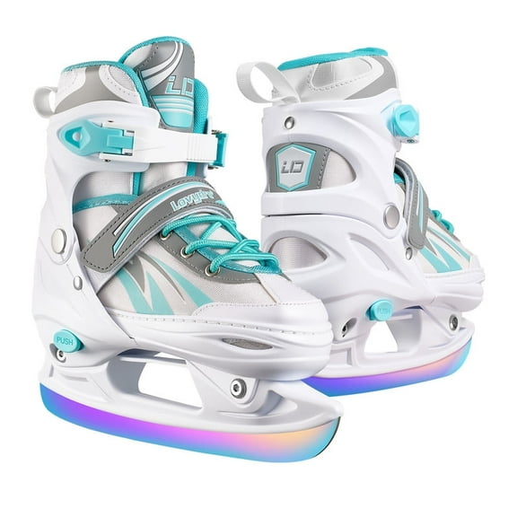 Adjustable Ice Skates for Kids Girls Boys, 4 Size Adjustable Beginner Ice Hockey Skates for Youths Teen with Electroplated Color-Changing Blades