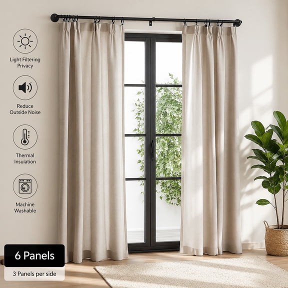 Adjustable Industrial Black Curtain Rod for Windows 48 to 86 Inches, 1 Inch Wrap Around Drapery Pole, Indoor Outdoor Room Divider