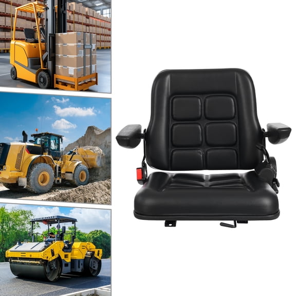Adjustable Industrial Equipment Seat, 6cm Sliding 35-180 Reclining Backrest Rotatable Armrest PVC Leather Tractor Forklift UTV ATV Driver Seat