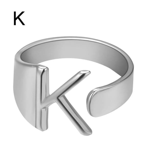 Womens Initial Letter Ring Adjustable Alphabet Open Ring Gold Alloy A to Z Rings European and American Style Individually Packed