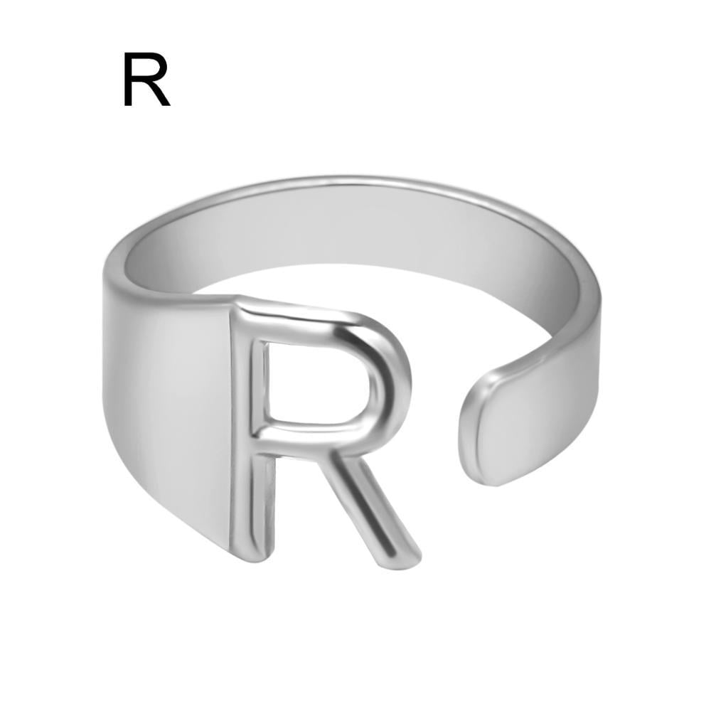 Womens Initial Letter Ring Adjustable Alphabet Open Ring Gold Alloy A ...