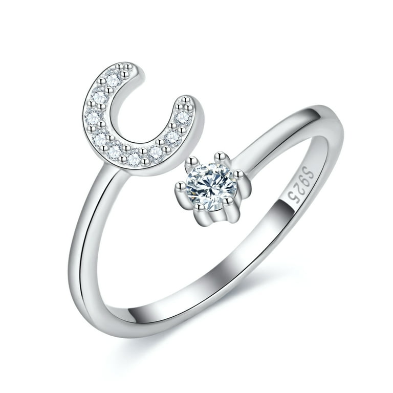 Adjustable Initial Letter Ring for Women Girls 925 Sterling Silver A Z Stackable Alphabet Rings Bridesmaid Gift Initial ring C Walmart