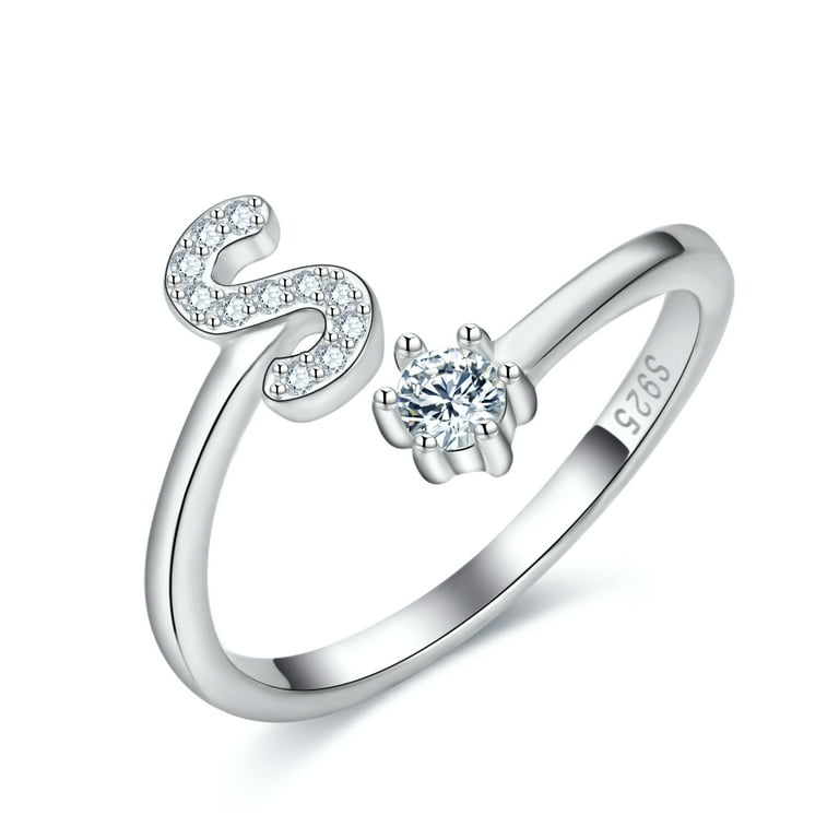 Adjustable Initial Letter Ring for Women Girls 925 Sterling Silver A Z Stackable Alphabet Rings Bridesmaid Gift Initial ring S