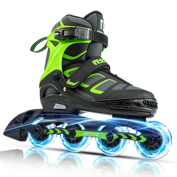 Adjustable Inline Skates for Kids and Adults with Light up Wheels, Roller Skates for Girls and Boys, Skates Men and Women Outdoor and Indoor - Green Large(5M/6W-7.5M/8.5W US)