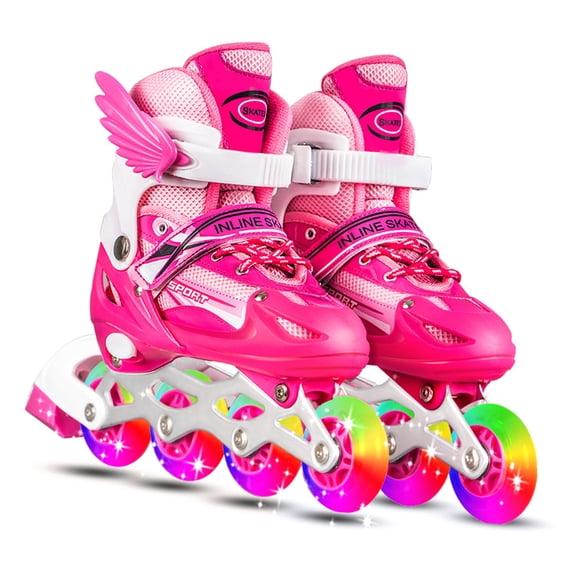 Adjustable Inline Skates with Light Up Wheels Luminous Outdoor Skates with Aluminum Alloy Frame for Kids and Adults Pink Large / L Size (13.8 x 4.3 x 12.8 inches)