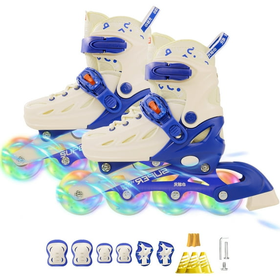 Adjustable Inline Skates with Light up Wheels, Outdoor Roller Skates for Kids Girls Boys Youth Beginners (Medium, Blue)