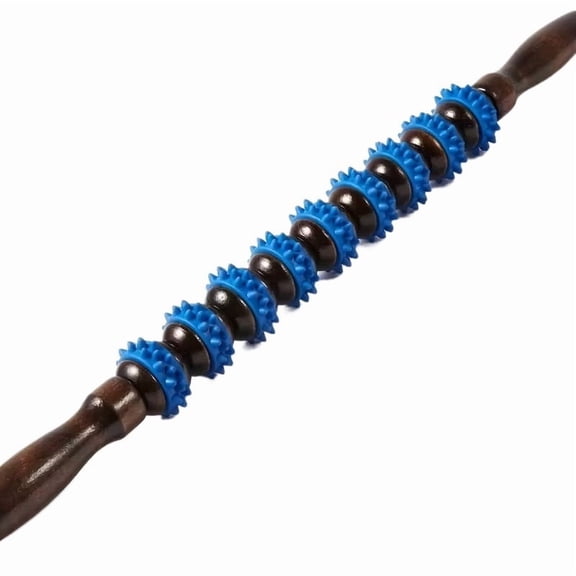 Adjustable Intensity Manual Wooden Handled Fascia Massage Roller for Cellulite and Sore Muscles