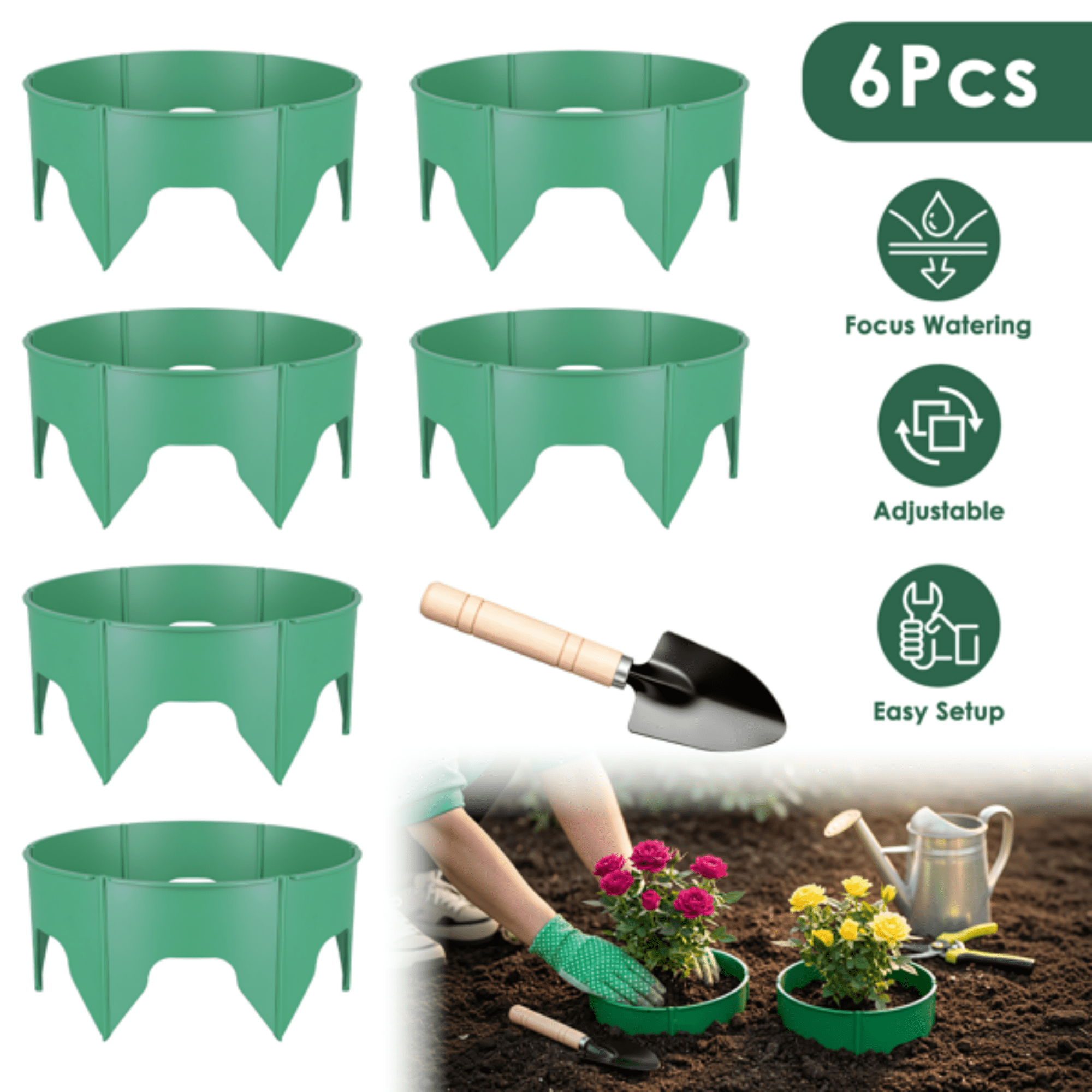 Adjustable Interlocking Plant Grow Rings, PP Plastic Plant Guard with Snap‑Together Panels, Garden Plant Border for Vegetables, Flowers, Shrubs & Young Trees