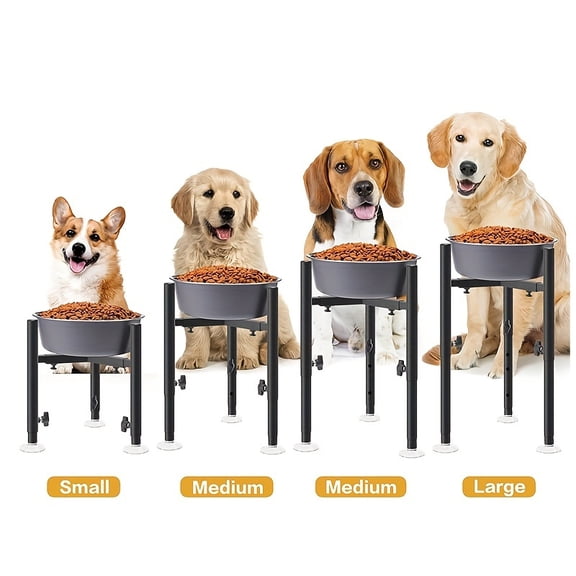 Adjustable Iron Dog Bowl Stand - 4 Height Settings for Elevated Food/Water Bowls - Sturdy & Portable Feeder for All Dogs (Bowls Not Included)