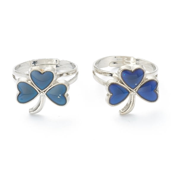 Adjustable Iron Finger Rings with Epoxy Changing Color Mood Rings Shamrock Platinum Colorful Size 6 Inner Diameter: 17mm for DIY