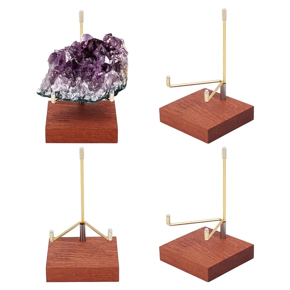 Adjustable Iron Mineral Display Holder with Square Base for Stone Photo Frame Arts Light Gold Chocolate 7x7x11.6cm