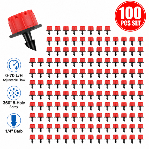 Adjustable Irrigation Drippers for Garden Lawn Watering, Red, 100Pcs