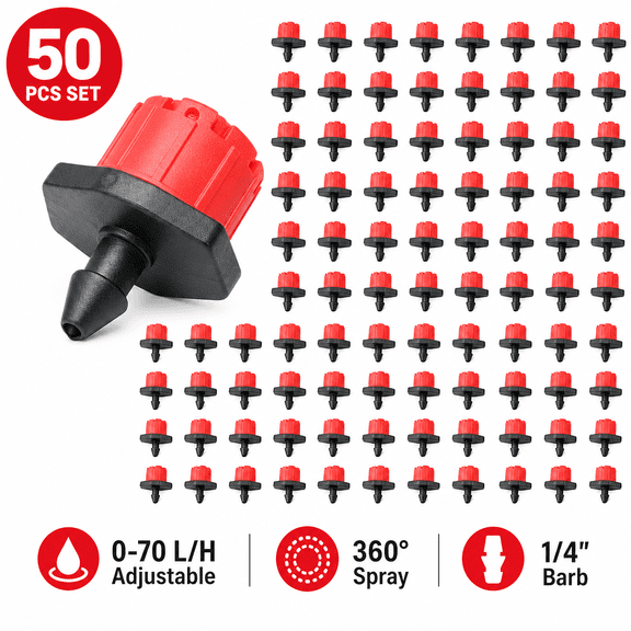 Adjustable Irrigation Drippers for Garden Lawn Watering, Red, 50Pcs