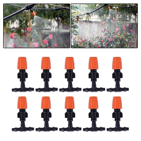 Adjustable Irrigation Mister Nozzle, with Tee Joint Drip Irrigation Nozzle Garden Irrigation Nozzle, for Lawn Patio Watering Irrigation 10Pcs