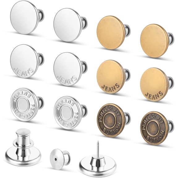 Adjustable Jean Button Pins, No Sew Reusable, Pant Waist, 12 Sets