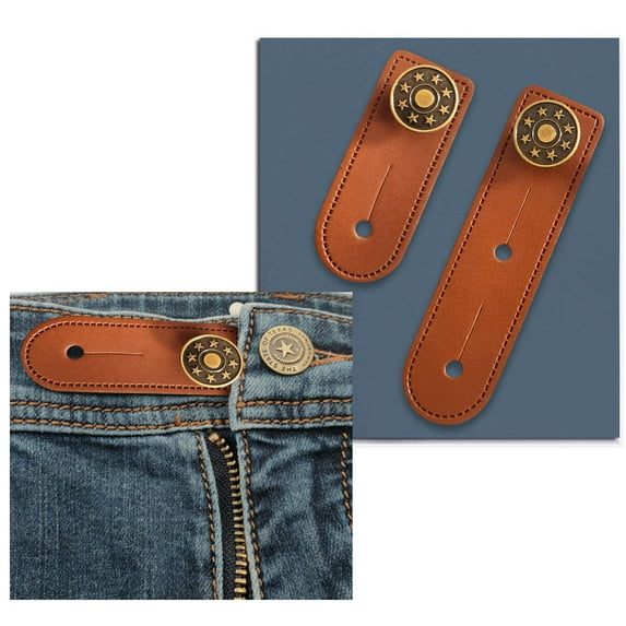 Adjustable Jeans Waist Extender Set | Stretchable Detachable Waist Button Buckles | Enlarged Flexible Expanders for Jeans & Casual Pants | Herringbone Buckle Design | Faux Leather | 2 Pieces | 9.5cm