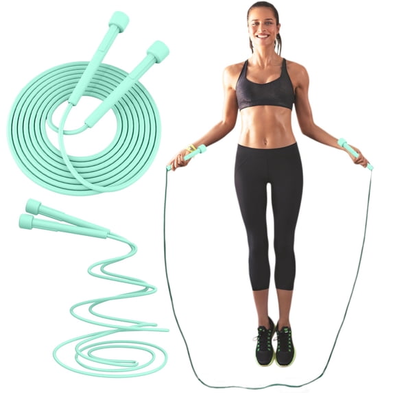 Adjustable Jump Rope 110.2 in, PVC Fitness Skipping Rope with Non Slip Handles for Cardio Green
