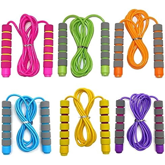 Adjustable Jump Ropes for Kids - Colorful Skipping Ropes with Soft Foam Handles - Ideal for Outdoor & Indoor Play, Fun Games Activity, Fitness, Exercise and Party Favors 6-Pack (All 6 Colors)