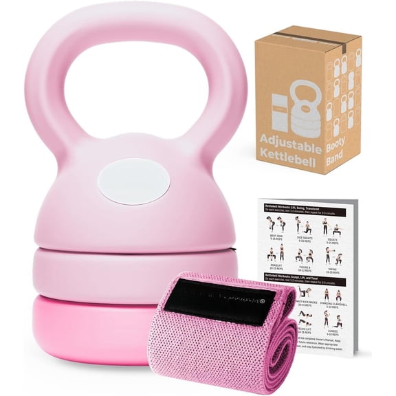Adjustable Kettlebell | 5 lb - 12 lb | Kettlebell Weights Set for Gym | Full- Workouts, Strength , | Fabric Booty Band | Beginners & Women
