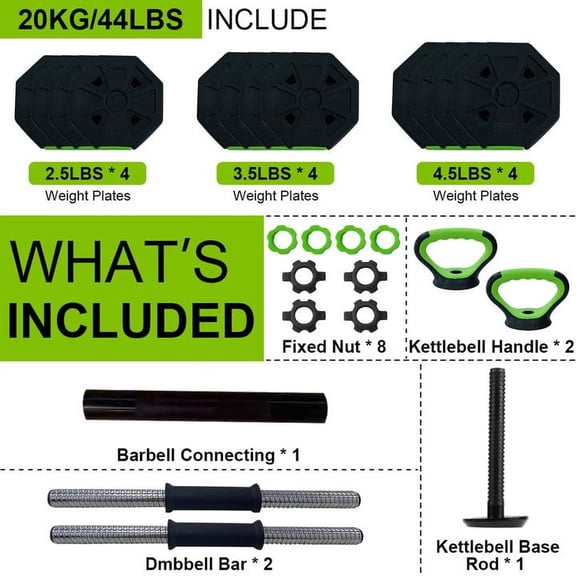 Adjustable Kettlebell Set, 4 in 1 Adjustable Dumbbell Set,44lbs/66lbs/88lbs Weight Set Used as Kettlebells, Barbell, Push up Stand for Home Gym,Octagon