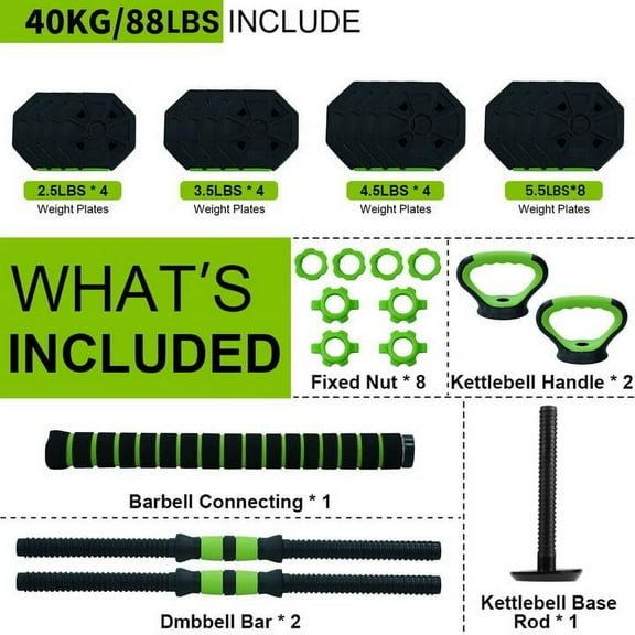 Adjustable Kettlebell Set, 4 in 1 Adjustable Dumbbell Set,44lbs/66lbs/88lbs Weight Set Used as Kettlebells, Barbell, Push up Stand for Home Gym,Octagon