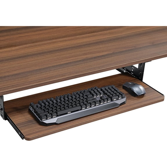 Adjustable Keyboard Tray Under Desk, 28x11 Inch Large Slide Out Keyboard & Mouse Platform Tray, Wooden Pull Out Computer Keyboard Drawer for Typing Home Office Desk, Walnut