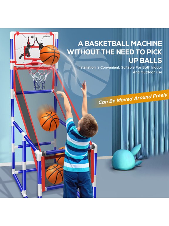 Adjustable Kids Basketball Game Set with 4 Balls and Hoop for Ages 3-12 Indoor/Outdoor Sport Play, 34.6" to 55.1" Height, Holiday Gift Toy for Boys & Girls