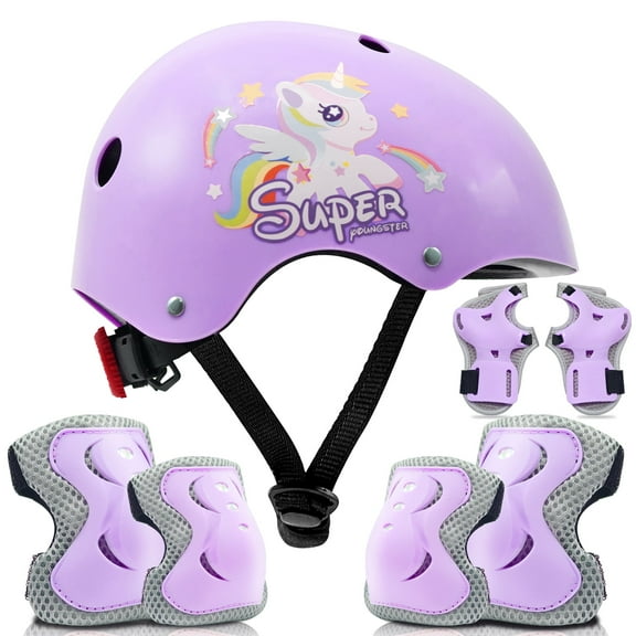 Adjustable Kids Bike Helmet Set with Knee, Elbow and Wrist Pads, Toddler Helmet for Ages 3-5-8-14 Boys Girls, Protective Gear Set for 3-14 Kids & Youth, for Bikes Skateboards Rollerskates