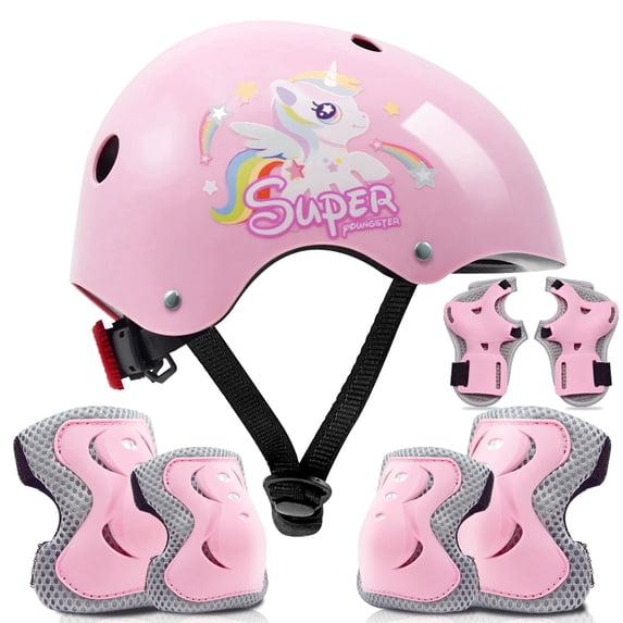 Adjustable Kids Bike Helmet Set with Knee, Elbow and Wrist Pads, Toddler Helmet for Ages 3-5-8-14 Boys Girls, Protective Gear Set for 3-14 Kids & Youth, for Bikes Skateboards Rollerskates