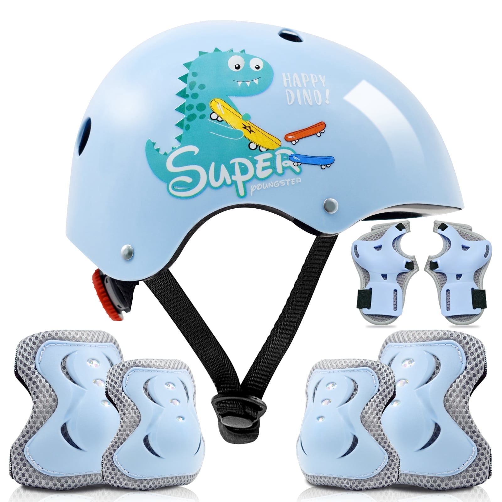 Adjustable Kids Bike Helmet Set with Knee, Elbow and Wrist Pads, Toddler Helmet for Ages 3-5-8-14 Boys Girls, Protective Gear Set for 3-14 Kids & Youth, for Bikes Skateboards Rollerskates