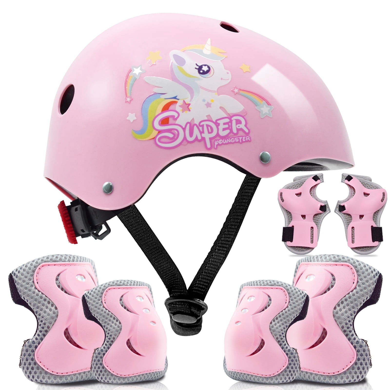 Adjustable Kids Bike Helmet Set with Knee, Elbow and Wrist Pads, Toddler Helmet for Ages 3-5-8-14 Boys Girls, Protective Gear Set for 3-14 Kids & Youth, for Bikes Skateboards Rollerskates