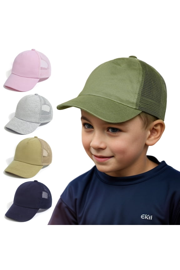 Adjustable Kids Hat, Cotton Baseball Cap with Curved Brim, Fun Sun Hat for Outdoor Play, Vacation, School & Summer Activities Gray M