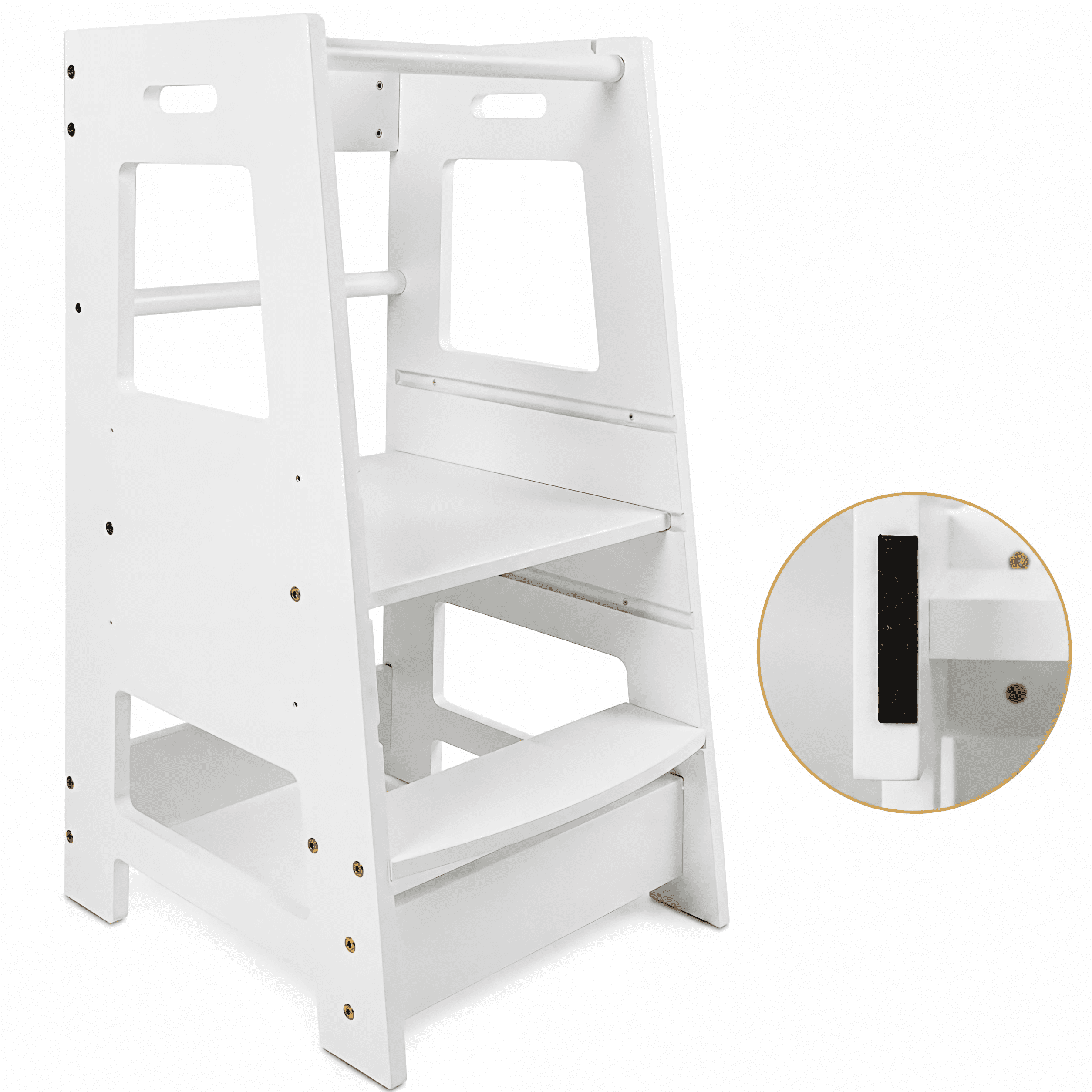 Adjustable Kids Learning Standing Tower with 3 Height Levels, Wooden Step Stool with Safety Rails, Kitchen Stool Helper for Toddlers