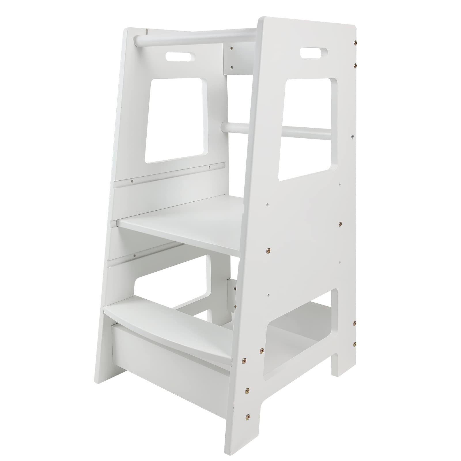 Adjustable Kids Learning Tower with 3 Height Levels, Wooden Step Stool with Safety Rails, Kitchen Helper Tower for Toddlers