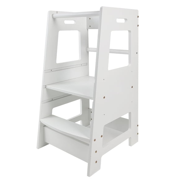 Adjustable Kids Learning Standing Tower with 3 Height Levels, Wooden Step Stool with Safety Rails, Kitchen Stool Helper for Toddlers