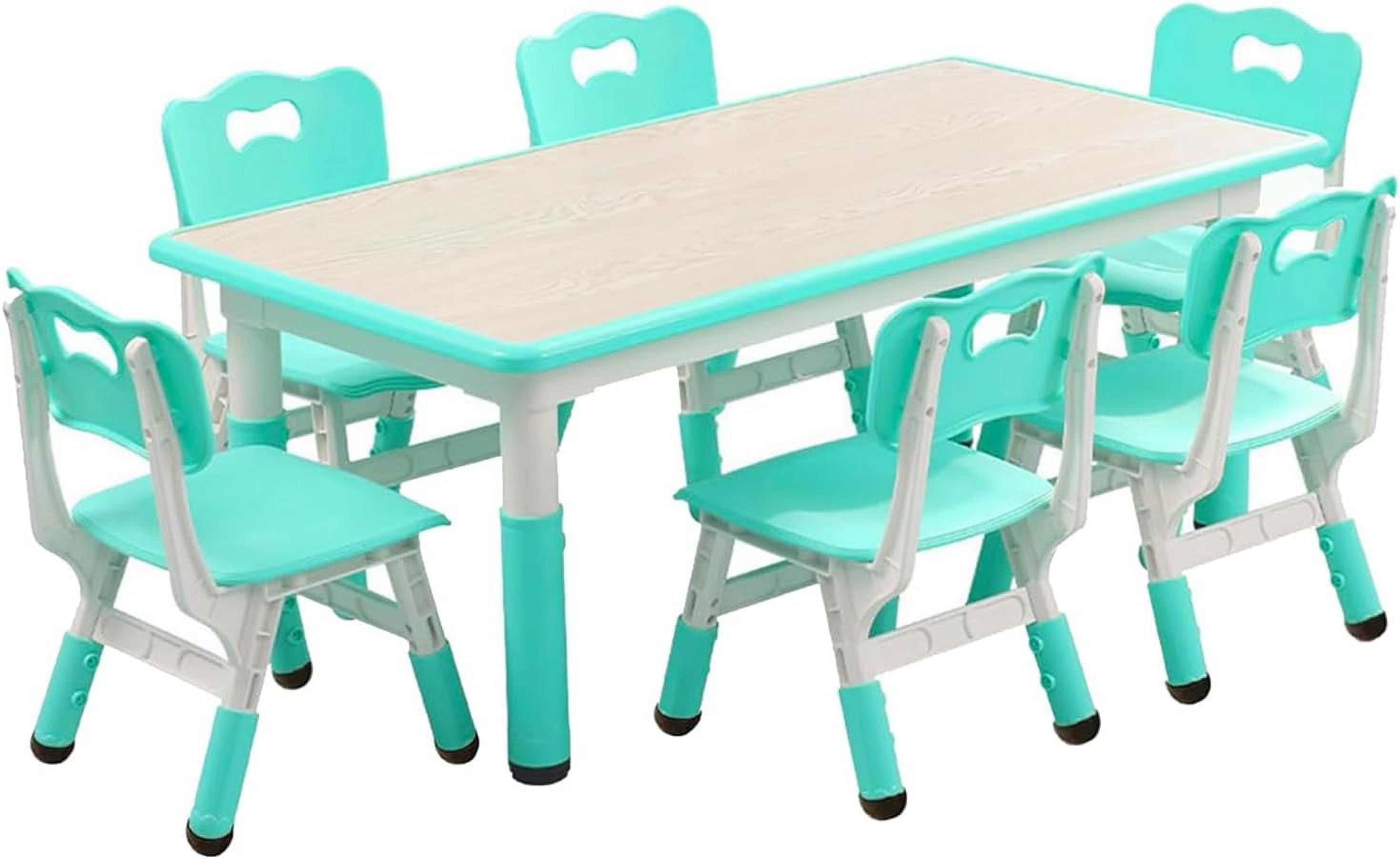 Adjustable Kids Table and 6 Chairs Set, Toddler Crafts Table and Chair Set for Ages 2-10,Max 300lbs Kids Activity Art Table for Classroom Daycares,Home,Mint Green