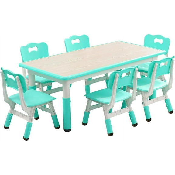 Adjustable Kids Table and 6 Chairs Set, Toddler Crafts Table and Chair Set for Ages 2-10,Max 300lbs Kids Activity Art Table for Classroom Daycares,Home,Mint Green