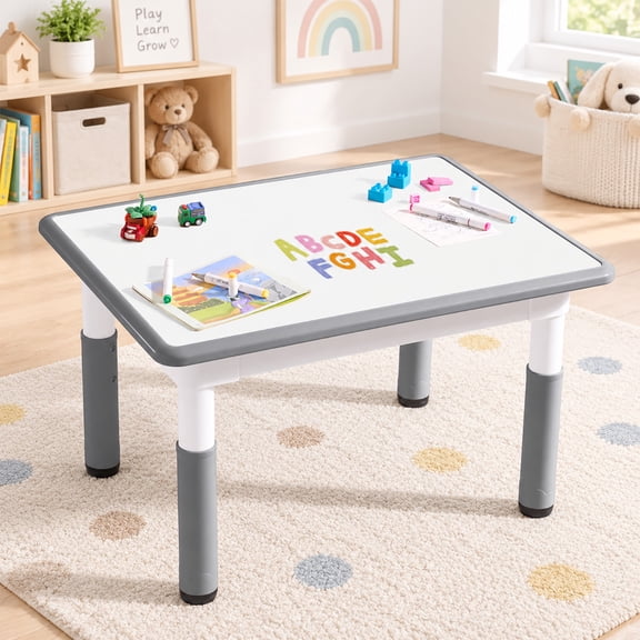 Gitawusa 7-Level Adjustable Kids Table for Ages 3-8, Toddler Activity Desk with Graffiti Top & Easy-Wipe Surface for Home Classroom