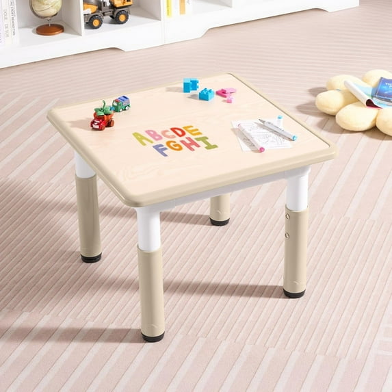 Adjustable Kids Table, Arts and Crafts Child Table with Graffiti Desktop, 7 Level Height Adjustable Children Table for Ages 3-8, Easy to Wipe Toddler Desk for Classrooms/Daycares/Homes