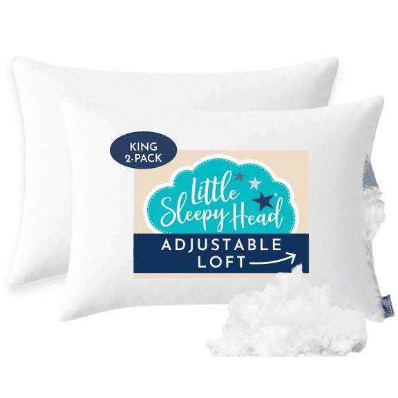Little Sleepy Head Adjustable Fill Down Pillow Alternative King Size Pillows for Sleeping, Hotel Quality, Breathable & Hypoallergenic Bed Pillows King Pillows Set of 2, 20x36