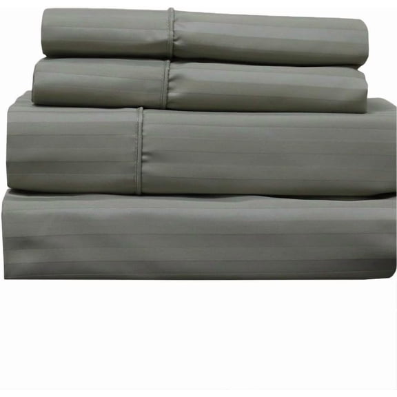 Adjustable King Size , Cotton-Blend Wrinkle-Free - 650-Thread-Count Stripe Sheet Set, Sage