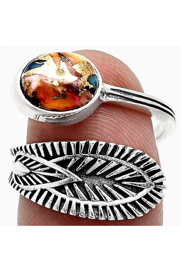 Adjustable Kingman Orange Dahlia Turquoise 925 Silver Ring s.6.5 Jewelry R-1116 SDR243847
