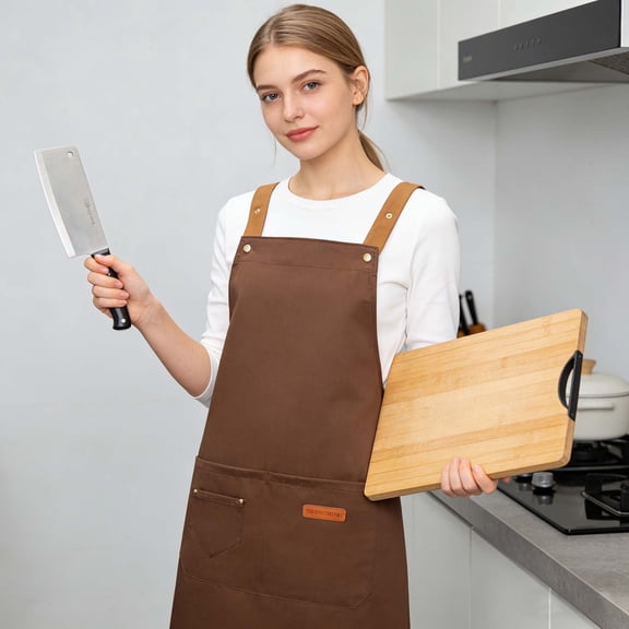 Adjustable Kitchen Apron for Cooking and Grilling with Front Pockets | Waterproof and Oil Resistant Polyester Fabric | Chef Apron for Men and Women | Home Kitchen Cooking Apparel and Protective Gear