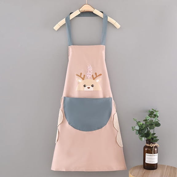 Adjustable Kitchen Apron with Neck & Waist Straps, Full Coverage Cotton Cooking Apron, Hanging Neck Apron for Kitchen