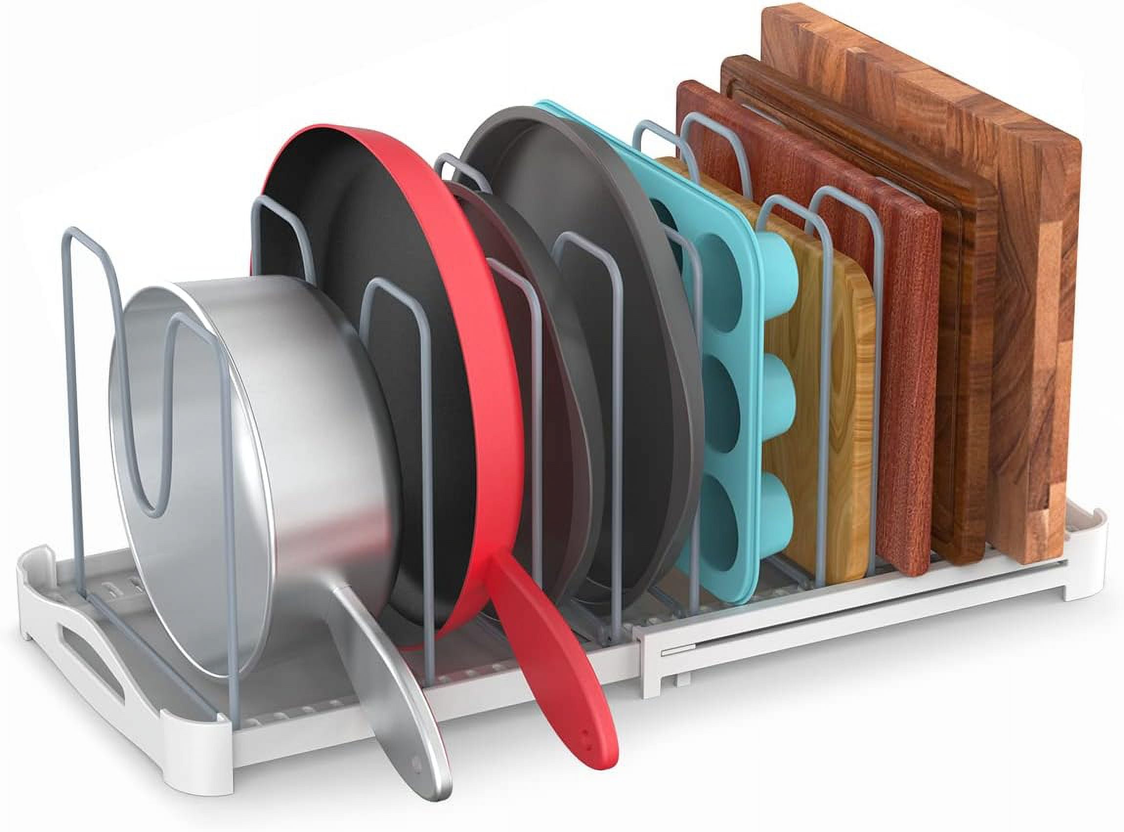 Adjustable Kitchen Bakeware Organizer Rack - Pot Lid & Cutting Board ...