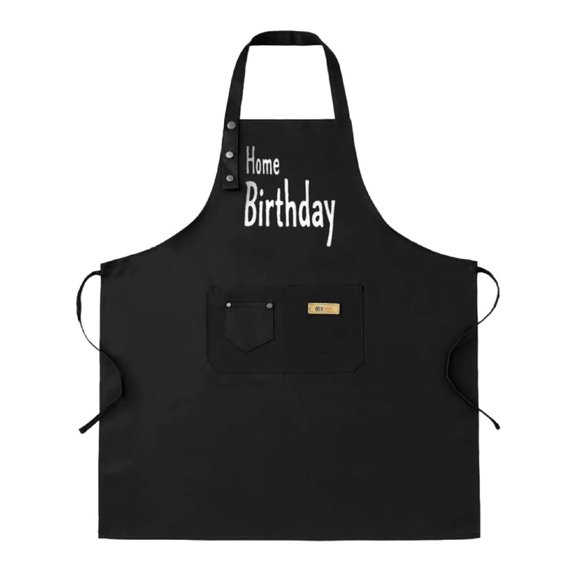 Adjustable Kitchen Bib Apron 2 Pack with 2 Pockets - Stylish Black Design with Button Closure & ' Home Birthday ' Print - Perfect for Cooking & Chef Use for Men & Women