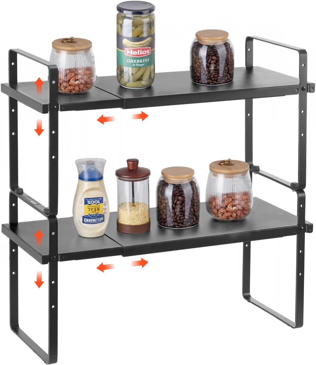 Adjustable Kitchen Cabinet Shelf Organizer, Expandable 2 Tier Cabinet ...