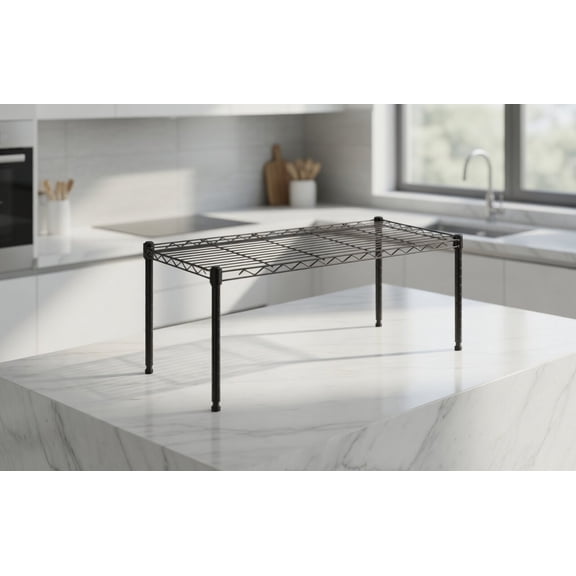 Adjustable Kitchen Countertop Shelf, 350 LBS Load Capacity, 30"×13.88"×15", Carbon Steel Wire Rack, Microwave & Toaster Organizer