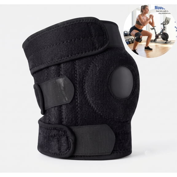 Adjustable Knee Brace with Open Patella, Dual Spring Stabilizers & EVA Pad, Compression Knee Support for Running, Sports & Gym